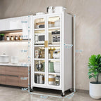 65" Tall Freestanding Kitchen Pantry Cabinet, 6-Tier Metal Food Pantry Storage Cabinet with Transparent Door, Adjustable Shelves and Rolling Wheels,Display Cabinet for Kitchen, Living Room,White