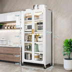 65" Kitchen Pantry Storage Cabinet 6 Tier Metal Display Storage Cabinet With Transparent Door Adjustable Shelves & Wheels Versatile Storage Food Upright Cabinets For Kitchen Dining Room White