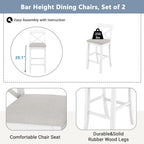 LUMISOL 3 Piece Pub Table and Chair Set, Small Wood Counter Height Bar Table Set for 2, Breakfast Nook Table Set, 3 Piece High Top Dining Table for Kitchen, White + Beige