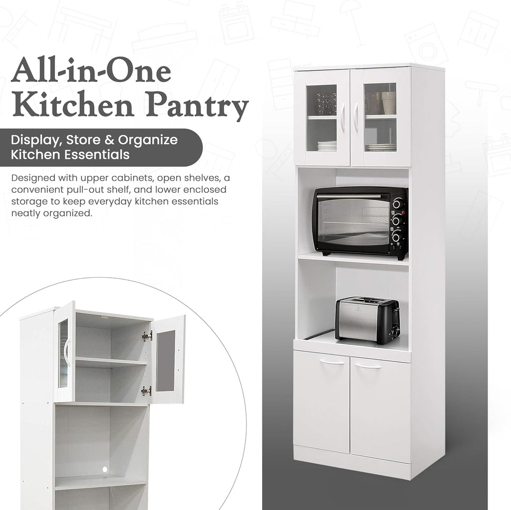 Kings Brand Furniture - Danbury Tall Kitchen Pantry, Microwave Storage Cabinet, White