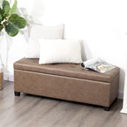 Asense Storage Ottoman Bench,42 inch Wide Upholstered Faux Leather Rectangular Ottoman with Legs,Safety Hinge Storage Bench for Living Room,Bedroom,Entryway