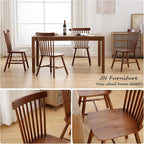 Farmhouse Style Windsor Chairs Set of 4, Vintage Kitchen & Dining Room Chairs with Spindle Back, Comfy Armless Solid Wood Side Chair for Home/Living Room/Restaurant, Walnut
