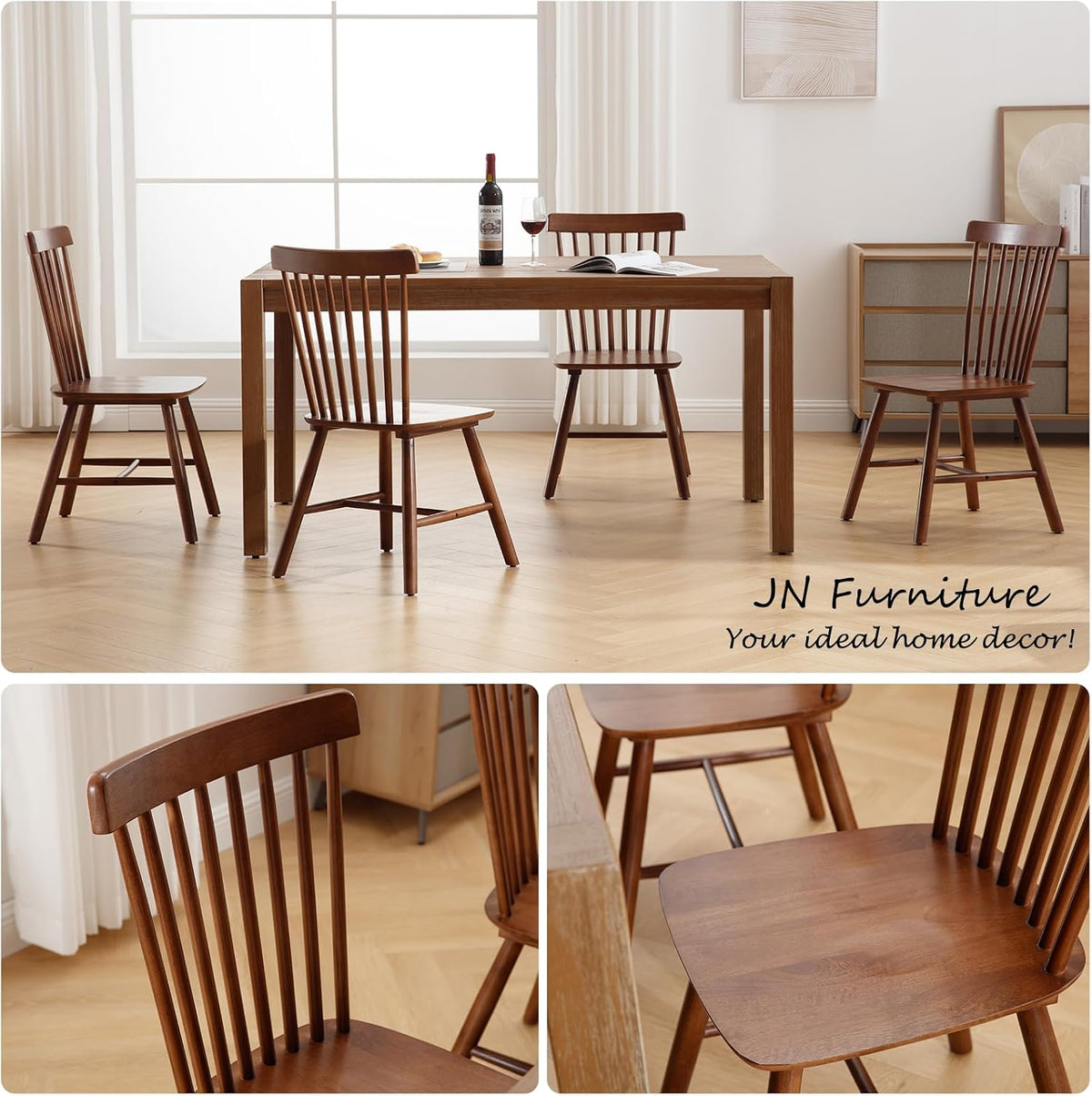 Farmhouse Style Windsor Chairs Set of 4, Vintage Kitchen & Dining Room Chairs with Spindle Back, Comfy Armless Solid Wood Side Chair for Home/Living Room/Restaurant, Walnut