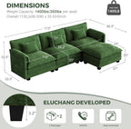 ELUCHANG 113" Oversized Modular Sectional Sofa, Comfy Chenille Cloud Couch, 4-Seater L Shaped Modern Deep Seat Sofa w/Removable Covers for Living Room, Bedroom, DIY Combination - Green