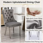 7 Piece Dining Table Set with Chairs, Faux Marble Dining Table and Gray Chair Set for 6, White Silver Dining Room Table Set with X-Shape Stainless Steel Base, Morden Kitchen Table and Chairs for 6