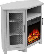 47" Corner Fireplace TV Stand Up to 55" TVs with 18" Electric Fireplace | Rustic Media TV Stands for Living Room, Television Stands with Adjustable Shelves, Entertainment Media Stand (Gray)