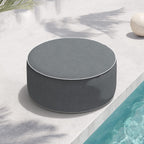 Indoor/Outdoor Inflatable Ottoman D21 x H9 inch, Round Footstool Inflatable Foot Rest Ottoman with Handle, Portable Pouf for Patio, Garden, Camping, Home, Textured Gray