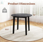 Giantex 35” Round Dining Table with Rubber Wood Legs, Marble-Textured Veneer Tabletop, Leisure Kitchen Table for 2 to 4 Person, Dinette, Living Room, Black