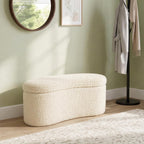 Zesthouse Storage Bench for Bedroom End of Bed, 39.4" Small Curved Entryway Ottoman Bench, White Sherpa Fabric Bench Seat for Living Room Hall Mudroom, Modern Upholstered Coffee Table Crescent Shape
