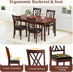 COSTWAY Set of 4 Dining Chairs, Wooden Kitchen Side Chair with PU Leather Padded Seat, Rubber Wood Frame & High Back, Farmhouse Dining Room Chairs for Home & Restaurant, Walnut