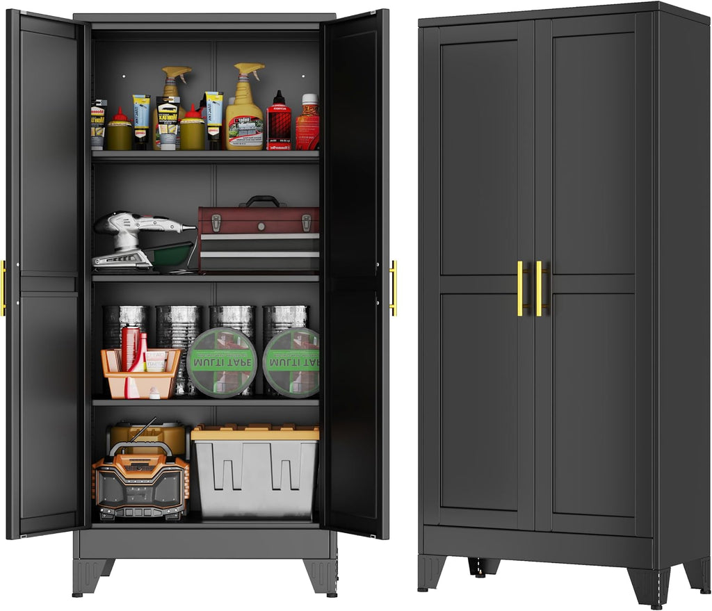 GAIOUS 61''Tall Metal Garage Storage Cabinet,File Cabinet with Door and Adjustable Shelves, Outdoor Steel Tool Cabinet for Home,Office,Warehouse,Garage,Black