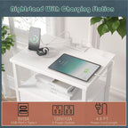 sthmec Nightstand with Charging Station,LED White Nightstand with 3 Fabric Drawers PU Finish, Bedside End Tables, 2-Tier Open Storage Shelf Side Table Nightstand with Drawers for Bedroom,White