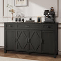 Farmhouse Buffet Cabinet with Drawers, 55" Large Sideboard Kitchen Buffet Storage Cabinet with 3 Adjustable Shelves and Doors Heightened Table Wood Coffee Bar for Kitchen Living Room, Black