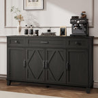 Farmhouse Buffet Cabinet with Drawers, 55" Large Sideboard Kitchen Buffet Storage Cabinet with 3 Adjustable Shelves and Doors Heightened Table Wood Coffee Bar for Kitchen Living Room, Black