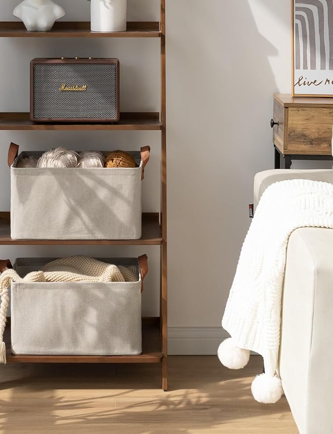 StorageWorks Storage Bins, Fabric Storage Bins for Shelves, Storage Baskets with Metal Frame, Closet Baskets and Bins with Handles, Brown and Beige, 2-Pack