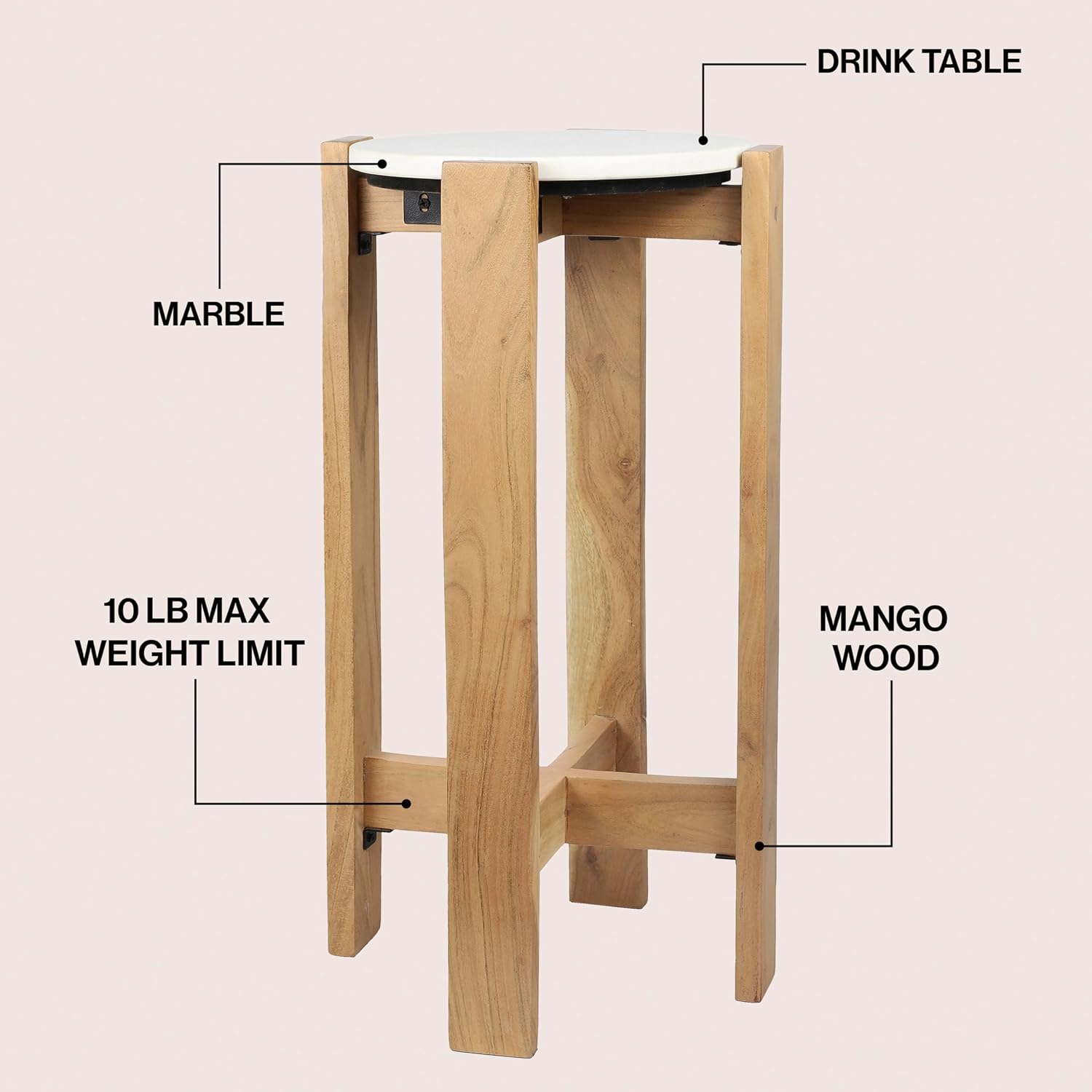JONATHAN Y Elena 24" Acacia Wood Round Drink Table with Glossy Top, Minimalist Small Side Accent Table for Small Spaces in Living Room, Modern Martini Pedestal Table with Cross Base END3003A
