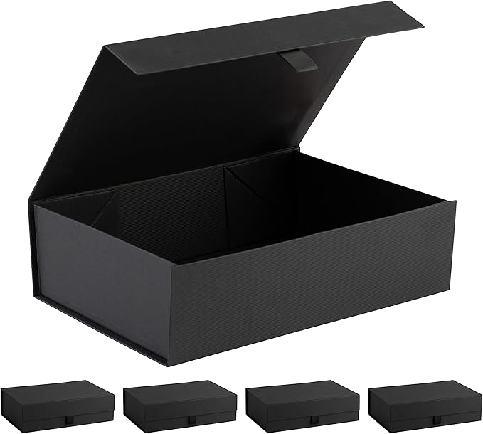 Hard Gift Box With Magnetic Closure Lid - 10.5"x7"x3" Pack Of 5 Ribbed Rectangle Favor Boxes For Wedding, Bridesmaid, Groomsman Proposal, Clothing (5 Boxes)