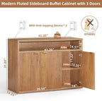 LEYAOYAO Fluted Buffet Cabinet with Storage, 45" Wide Modern Sideboard Credenza with 3 Doors & Open Storage Shelf, Wood Kitchen Console Accent Cabinets, Coffee Bar Table for Dining Room, Tea Brown