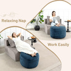 Round Stuffed Pouf Ottoman (Blue, 20" D x 20" W x 15" H) | Corduroy Foot Rest with Rebound Foam Filling, Furry and Fluffy Foot Stool Ottoman, Floor Poufs for Living Room