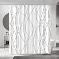 Punkray Grey Shadow Shower Curtain for Bathroom with Hooks, Shower Curtain Set Stripe Bath Curtains Decor White Shower Curtains Weighted Hem Washable, 72 x 72