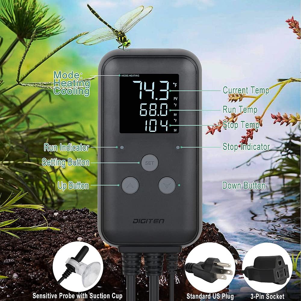 DIGITEN Heat Mat Thermostat Waterproof Temperature Controller DTC315 Greenhouse Aquarium Plug in Thermostat for Seedlings 15A Reptiles Temperature Controller Outlet