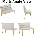 Upholstered Dining Bench with Back Button Tufted Settee Benches Small Loveseat Sofa Couch for Small Spaces,Entryway,Kitchen Banquettee Seating Sofa Benches with Backrest (Beige, Dining Bench)