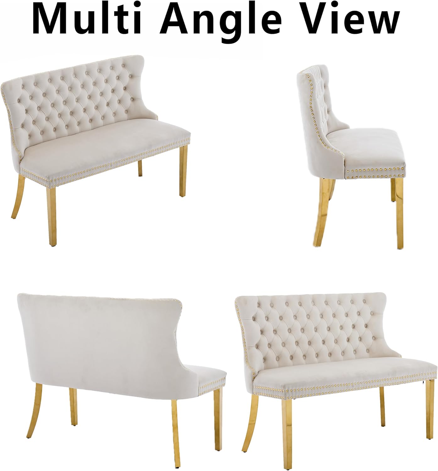 Upholstered Dining Bench with Back Button Tufted Settee Benches Small Loveseat Sofa Couch for Small Spaces,Entryway,Kitchen Banquettee Seating Sofa Benches with Backrest (Beige, Dining Bench)