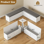 L-Shape Storage Bench with Cushion, Farmhouse Corner Dining Bench, Kitchen Breakfast Nook Bench with Hidden Storage for Dining Room, Entryway, Cloakroom, White