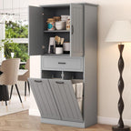 Merax 65.8" Pantry Cabinet with Two Doors & One Drawer & Two Laundry Hampers, Adjustable Shelves Storage Cupboard for Kitchen/Dining Room/Bathroom, Gray