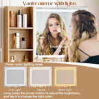 Large Vanity Desk with 3 Color Touch Screen Dimming Mirror, Vanity Desk with Charging Station, Modern Retractable Makeup Dressing Table, Makeup Table With storage shelves and 5 Sliding Drawers, Wood