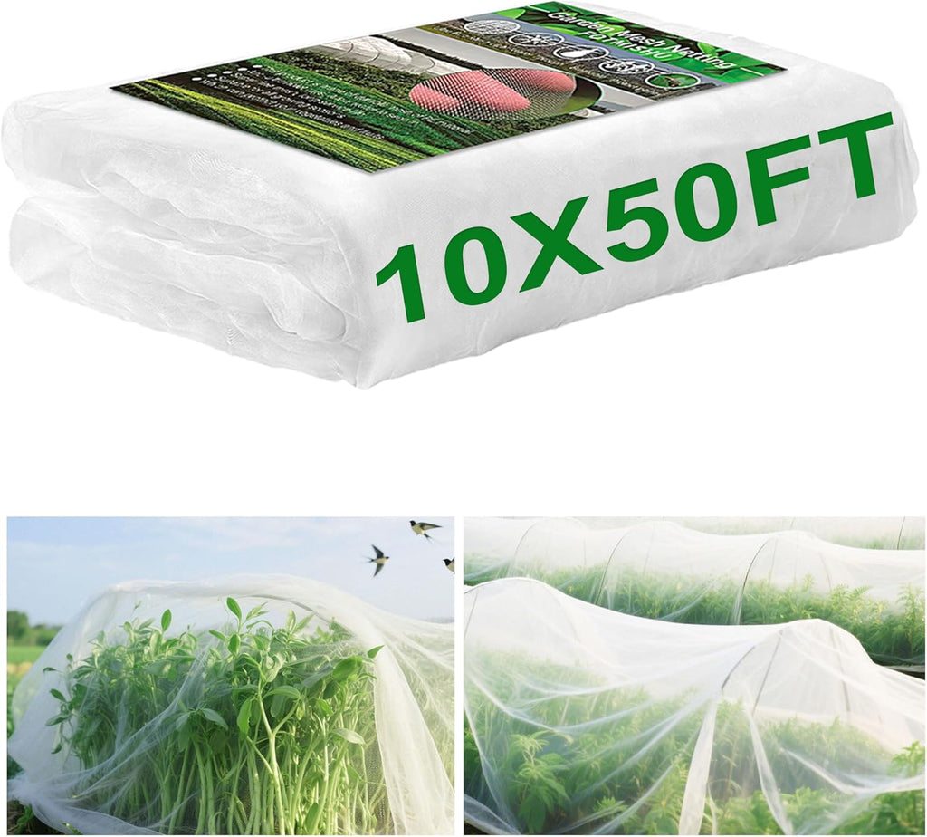 FOTMISHU Garden Netting 10x50FT Ultra Fine Mesh Netting Bird Barrier Protection Vegetable Fruit Tree Bushes Plant Cover for Raised Bed