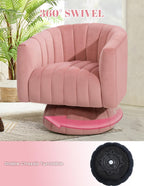 Kromax Swivel Accent Chair, Mid Century 360 Degree Barrel Chair with Armrest, Overstuffed Tufted Velvet, Ideal for Living Room, Bedroom, Reading Room, Light Pink