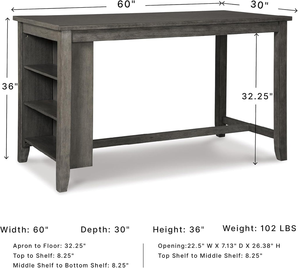 Signature Design by Ashley Caitbrook Counter Height Dining Table, Gray | Built-in side storage shelves, Veneers, wood and engineered wood construction, Kitchen island with seating