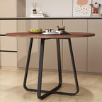43.31'' Round Dining Table, Wood Kitchen Table with Metal X-Shaped Base, Kitchen Dining Room Circle Dinner Pedestal Table, Space Saving Industrial Circle Coffee Table for Home Living Room Furniture