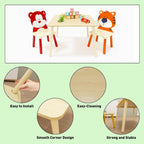 Kids Table & 2 Chairs Set Bear Tiger Wooden 3-Piece Toddler Set