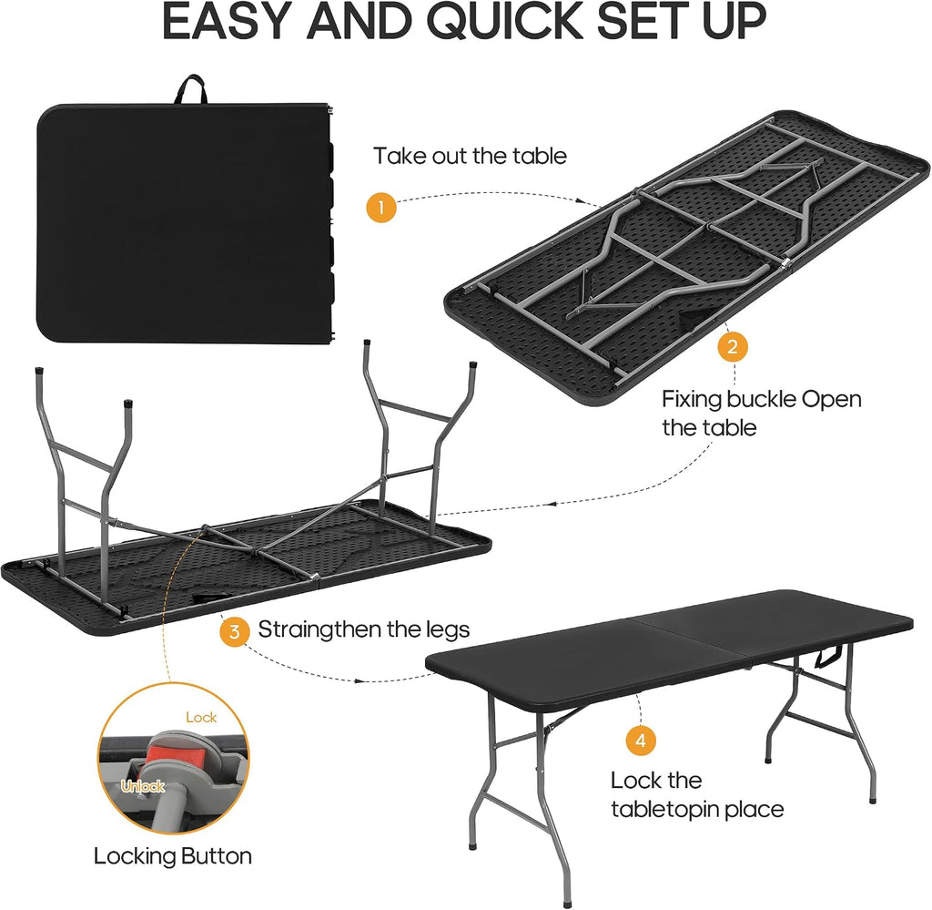 5ft Folding Table Heavy Duty 350 LBS Capacity Foldable Table with 18% Thicker HDPE Waterproof Top & Reinforced Steel Frame, Portable Fold-in-Half Table for Outdoor Indoor Party Wedding Camping