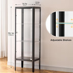 Ryoko Display Cabinet with Glass Door, Adjustable 3-Shelf Shelves, Curio Cabinet with LED Light, Glass Display Cabinet with Lock,Storage Cabinets, Dark Grey