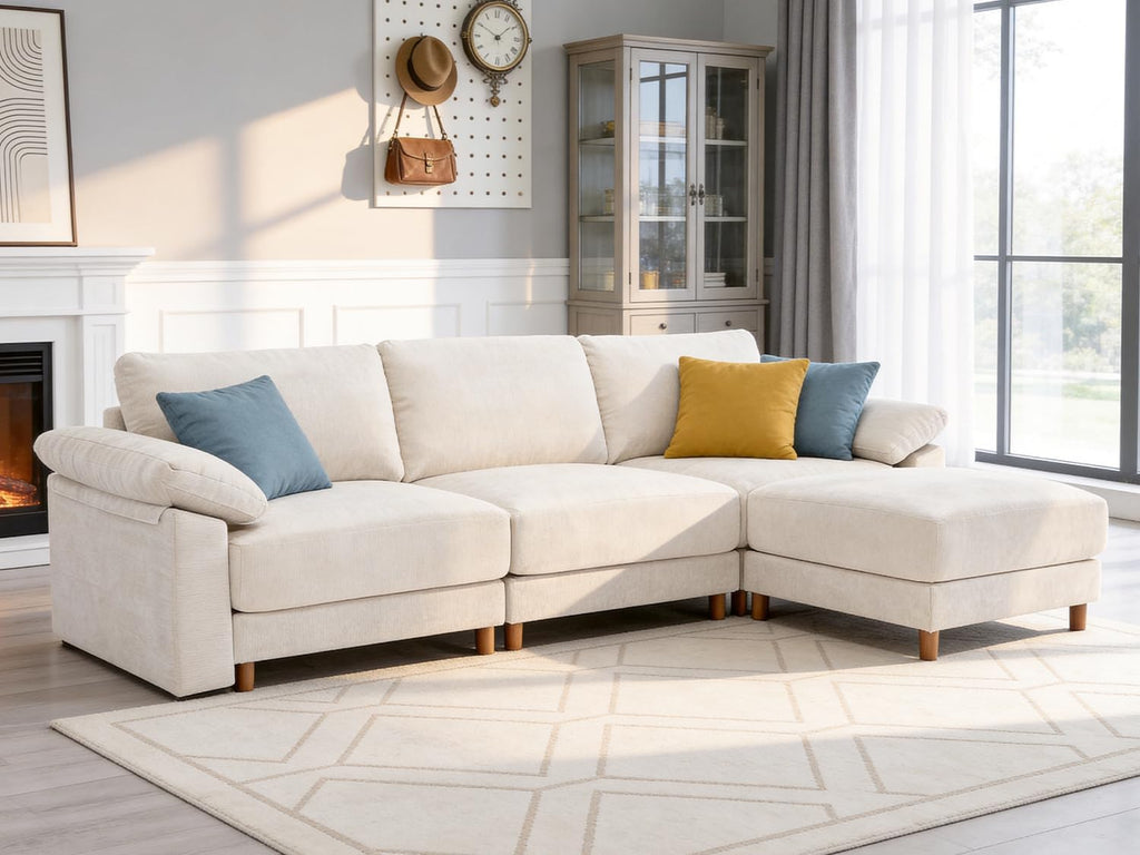 Oversized L Shaped Sectional Couch for Living Room, Extra Large Deep Seat Modular Sectional Sofa with Washable Covers, Modern Cloud Couch for Apartment, Bedroom (Beige, L Shape 4 Seat)