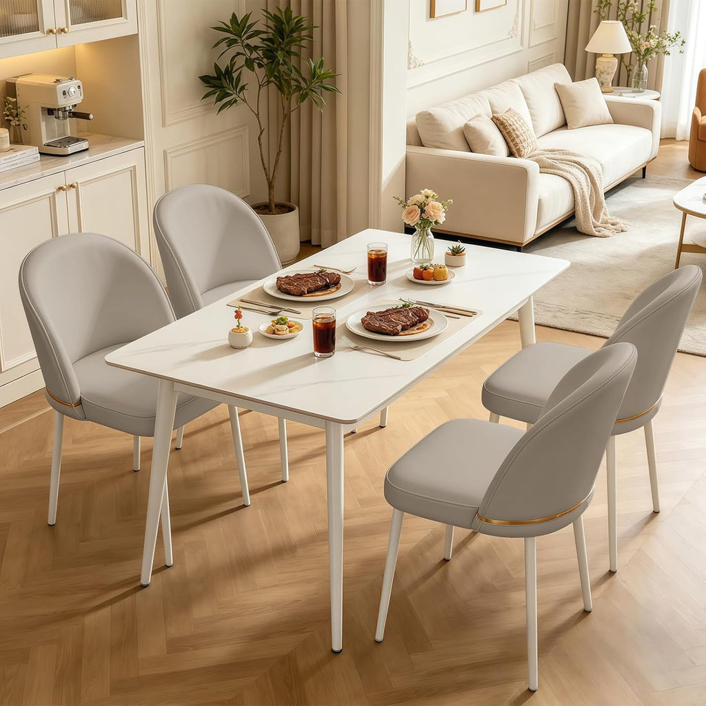 Modern Dining Chairs Set of 4, Swivel Upholstered Dining Chair with Metal Legs, Curved Backrest for Dining Room, Restaurant, Grey