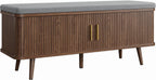 Decofy Shoe Storage Bench with Cushion and Sliding Doors, 47.2 Inch Shoe Bench with Storage, Freestanding Entryway Bench with Shoe Storage, with Solid Wood Legs, for Hallway & Entrance Hall, Walnut