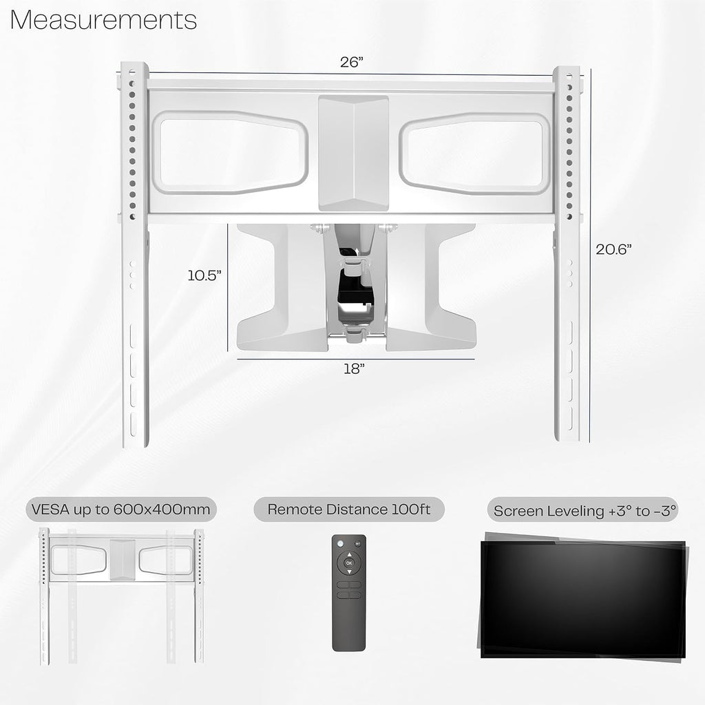 VIVO White Motorized TV Wall Mount for 37 to 70 in Screens, MOUNT-E-M070R-W | Height Adjustable, Above Fireplace, Electric Drop Down Mantel TV Mount with Remote Control, Holds 77 lbs
