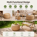 Small Straw Pouf Ottoman, Low Natural Footrest, Dia: 12.2" | Natural, Eco-friendly, Lightweight, Anti-Slip, Breathable, Boho Tatami Footstool for Living Room Bedroom Patio