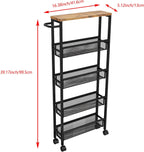 AZERPIAN Slim Rolling Cart 5 Tier Narrow Storage Cart on Wheels with Handle | Lockable Wheels, Wood Top Panel, Metal Frame Utility Carts for Kitchen, Dining, Living, Home Office, Laundry Room