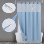 N&Y HOME Waffle Weave Shower Curtain with Snap-in Fabric Liner & Hooks Set - Hotel Style, Waterproof & Washable, Heavyweight Fabric & Mesh Top Window - 71x72, Blue