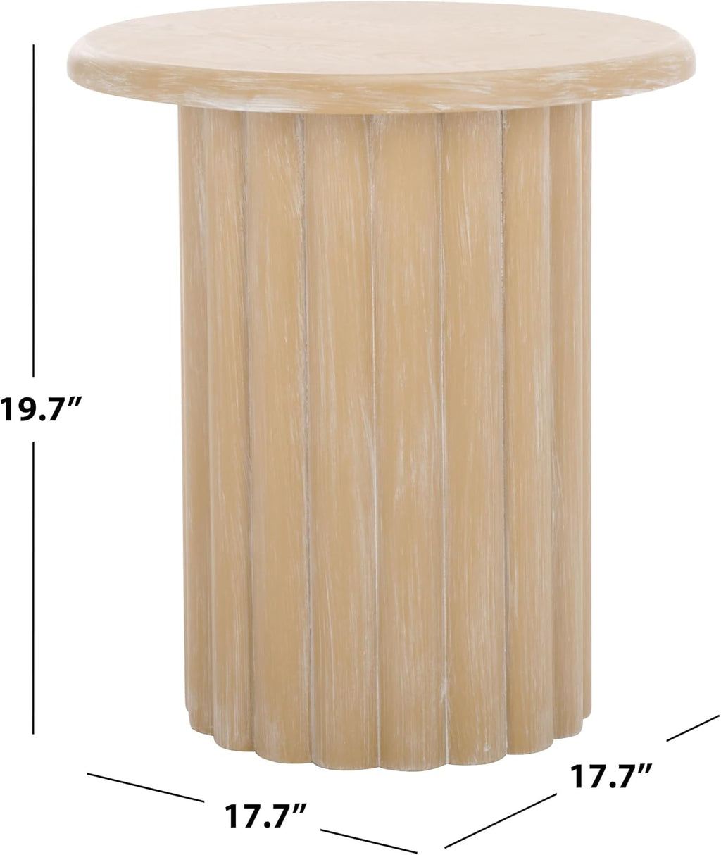 SAFAVIEH Home Collection Monka Bleached White Round Top Pedestal End Table (Fully Assembled)