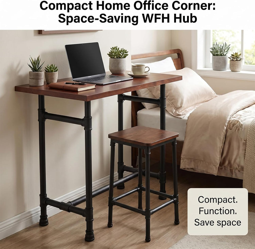 Industrial Pipe Small Dining Table for Two, 31.5" Compact Bar Table with Solid Wood Top & Thick Metal Legs, Stable Pub Table for Small Spaces, Home Bar, WFH Desk, 200+ lbs Capacity (Brown/Black)