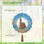 Lighthouse Wind Spinner,Metal Wind Spinners for Outdoor,3D Double Sided Hanging Beach Decor for Indoor,Outdoor,Unique Gifts for Women