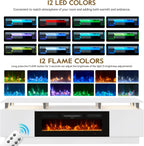 70" Fireplace TV Stand for TVs UP to 80", Electric Fireplace Entertainment Center with LED Lights & Storage Cabinets, TV Console for Living Room, Office, White-Black