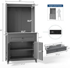 GarveeHome 63'' Pantry Cabinet with 4 Hooks, Kitchen Storage Cabinet with Charging Station, Coffee Bar Table for Living Room, Dining Room, 1 Large Drawer, Adjustable Shelves, Grey