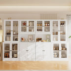 TUSY VOWNER 71'' Tall Pantry Cabinet, Kitchen Hutch Storage Cabinet, Buffet Hutch, China Cabinet with Glass Doors, 5-Tier Storage Cabinets for Dining Room, Kitchen, Living Room (White)
